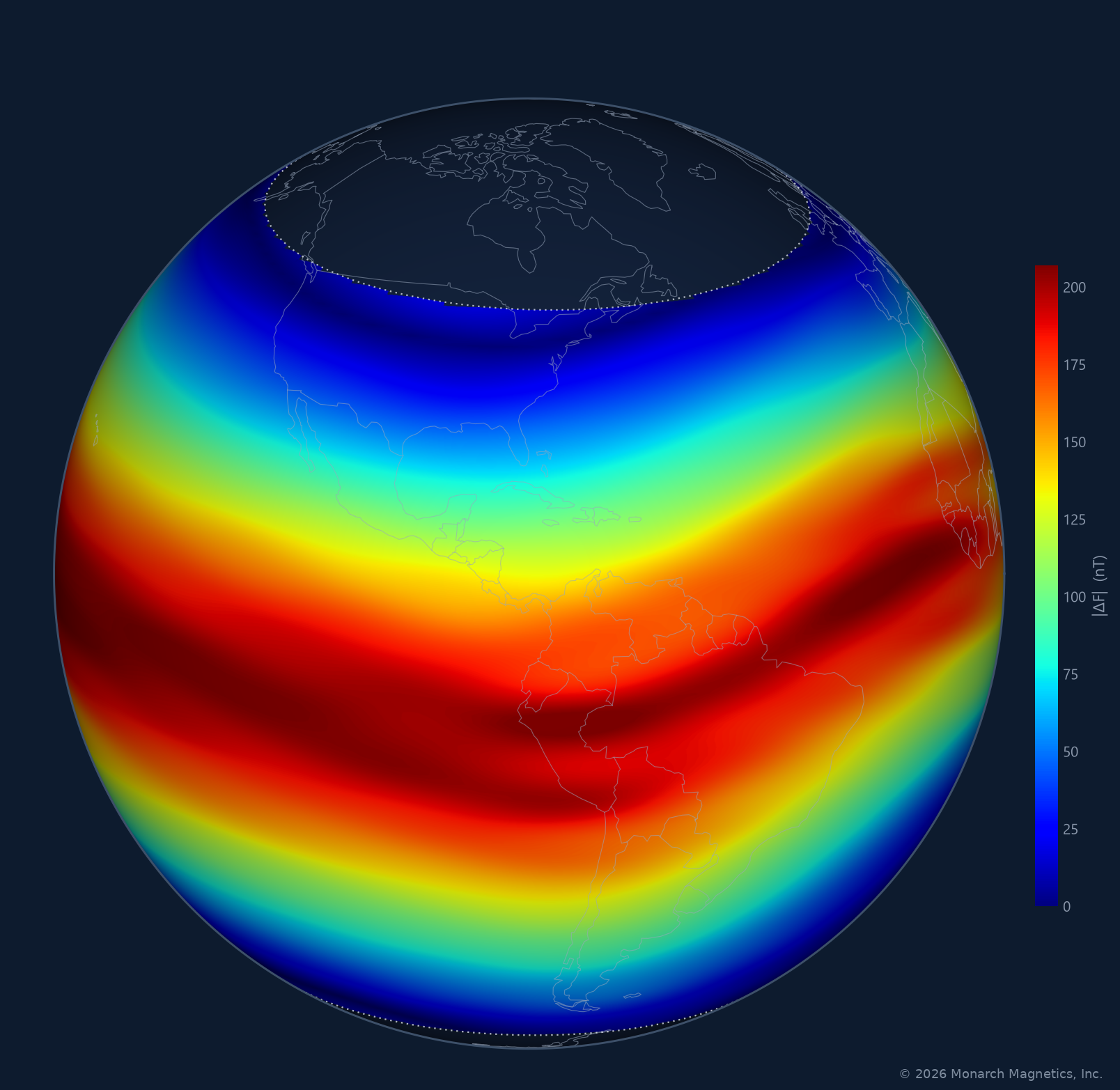 SWC-Global modeled field-strength disturbance over mid- and low latitudes during the 12 November 2025 geomagnetic storm.